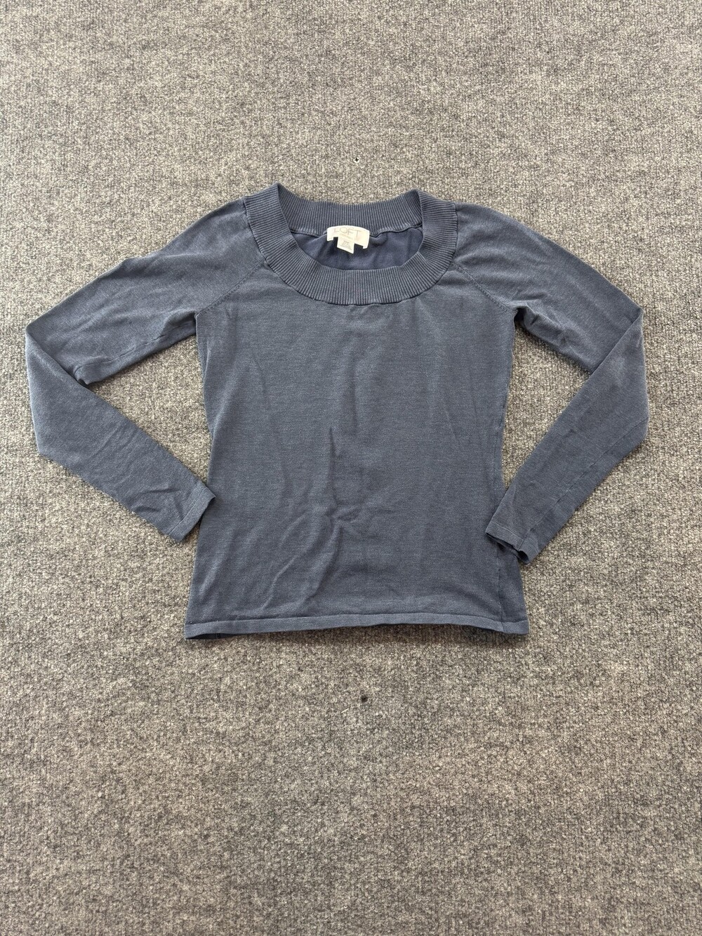 LOFT Sweater Womens XSP Blue Silk Blend Scoop Neck Long Sleeve Pullover Knit